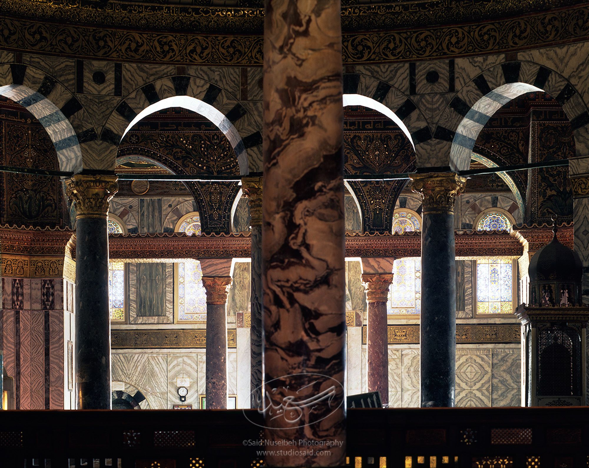 <i>Qubbat al-Sakhra</i> / Dome of the Rock. View South thru Grove of Columns, Dome of the Rock. In the <i>Masjid al-Aqsa</i>, Old City Jerusalem <i>alQuds</i>.