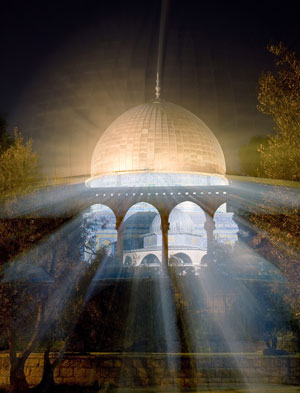 Where Heaven and Earth Meet: Light Streaming from Beneath the Dome at Night