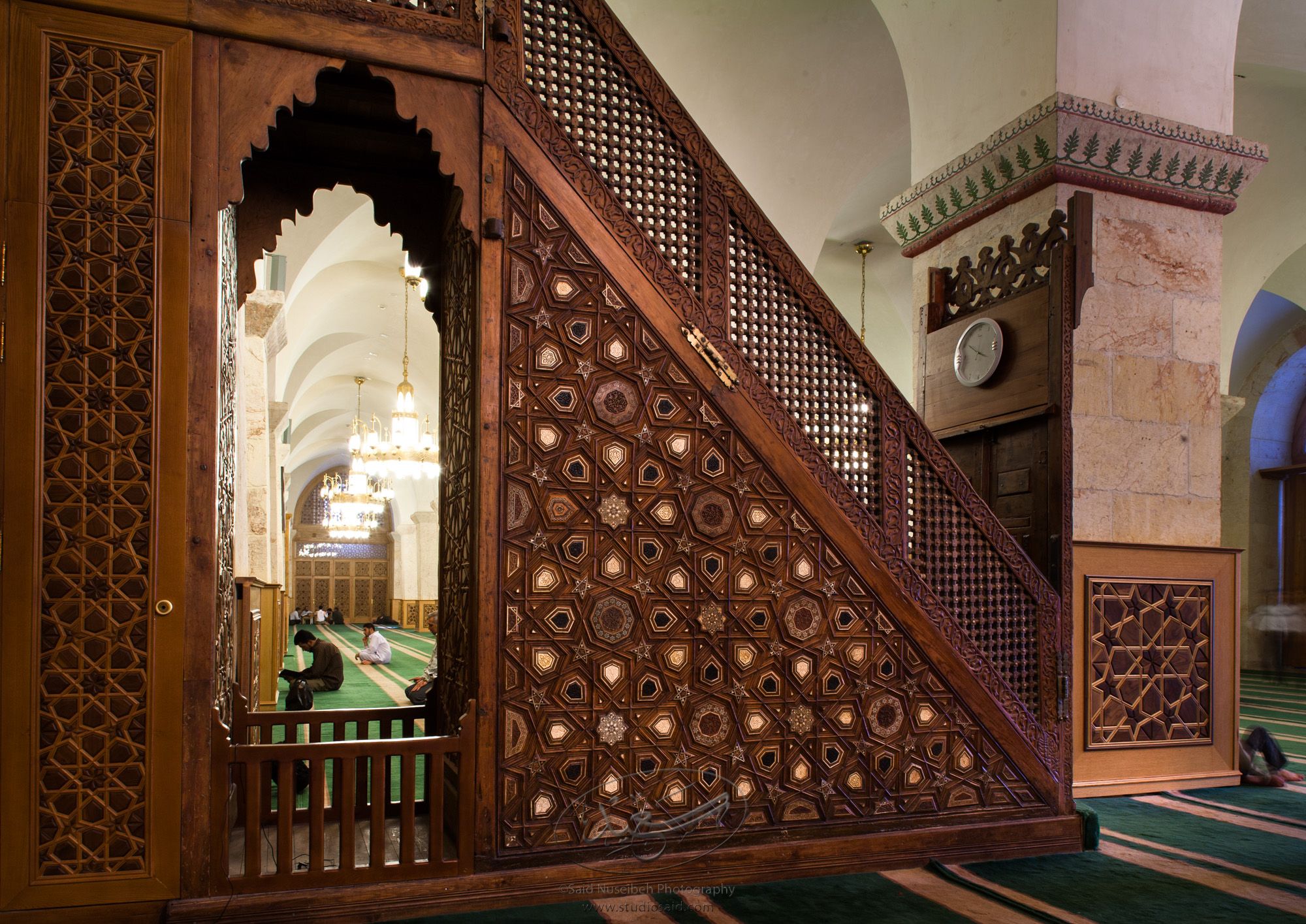 "Minbar, East Side #2"      The late-13th / early-14th c. Mamluk minbar, or pulpit, of Sultan al-Nasir Muhammad, the ninth Mamluk Sultan from Cairo and son of Qalawun. The minbar was located in the Umayyad Mosque in Aleppo, Haleb, prior to its damage and disappearance in May 2013.