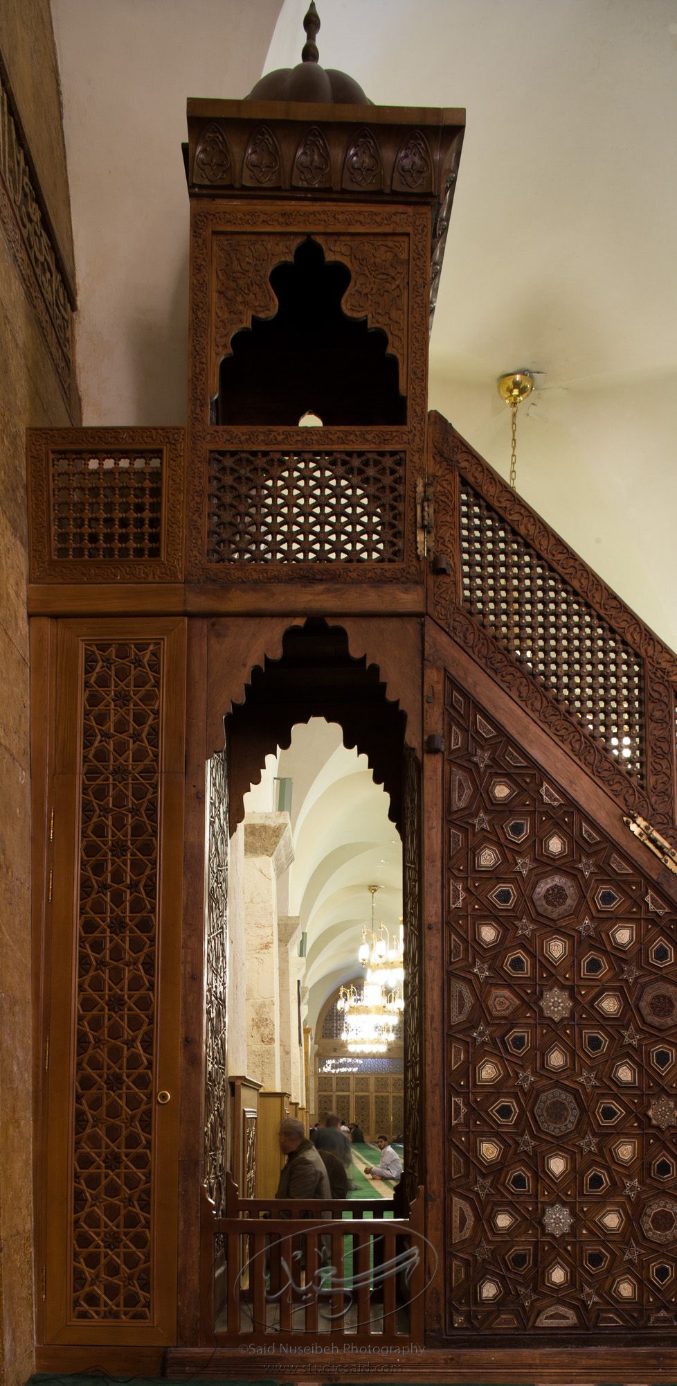 "Minbar, East Side #3"     The late-13th / early-14th c. Mamluk minbar, or pulpit, of Sultan al-Nasir Muhammad, the ninth Mamluk Sultan from Cairo and son of Qalawun. The minbar was located in the Umayyad Mosque in Aleppo, Haleb, prior to its damage and disappearance in May 2013.