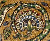 Detail of crowned bud, studded with pearls and gems.