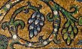 Detail of grape clusters and jewel- &pearl-studded stems.